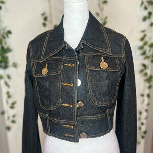 Bisou Bisou Dark Denim Crop Jacket Size 6